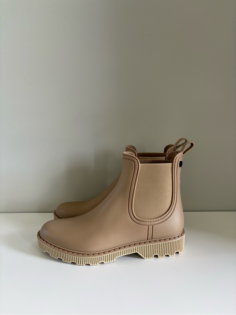 Igor Matte Beige Round Toe Lug PVC Chelsea Rain Boots - Made in Spain